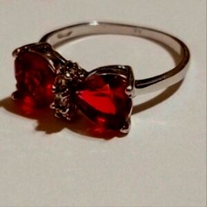 Garnet gem stone Sterling silver clear cz's sz 7.5